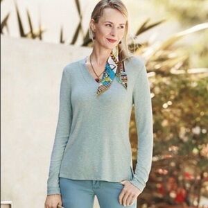 CAbi laidback tee. Heathered sea class color. Large. EUC. Pilling under arms